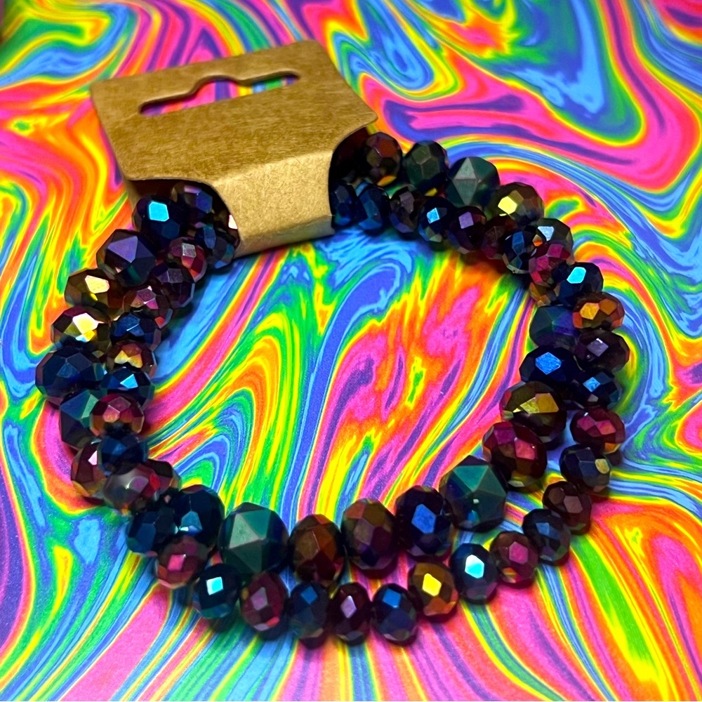Rainbow Oil Slick Faceted Beaded Bracelets